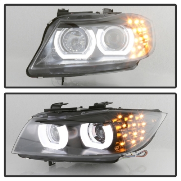 Picture of Spyder 09-12 BMW E90 3-Series 4DR Projector Headlights Halogen - LED - Black - PRO-YD-BMWE9009-BK
