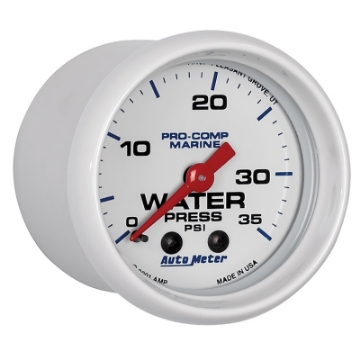 Picture of Autometer Marine White 2-1-16in 35 PSI Mechanical Water Pressure Gauge