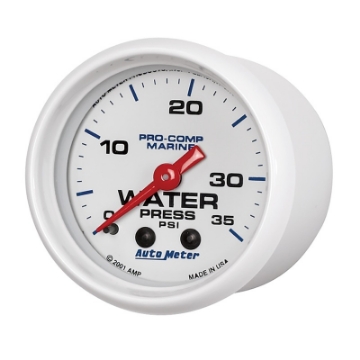Picture of Autometer Marine White 2-1-16in 35 PSI Mechanical Water Pressure Gauge