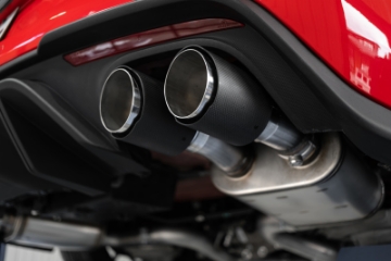 Picture of MBRP 18-20 Ford Mustang GT 5-0 w- Quad Tip Active Exhaust Cat Back Split Rear T304 w- Carb Fib Tips