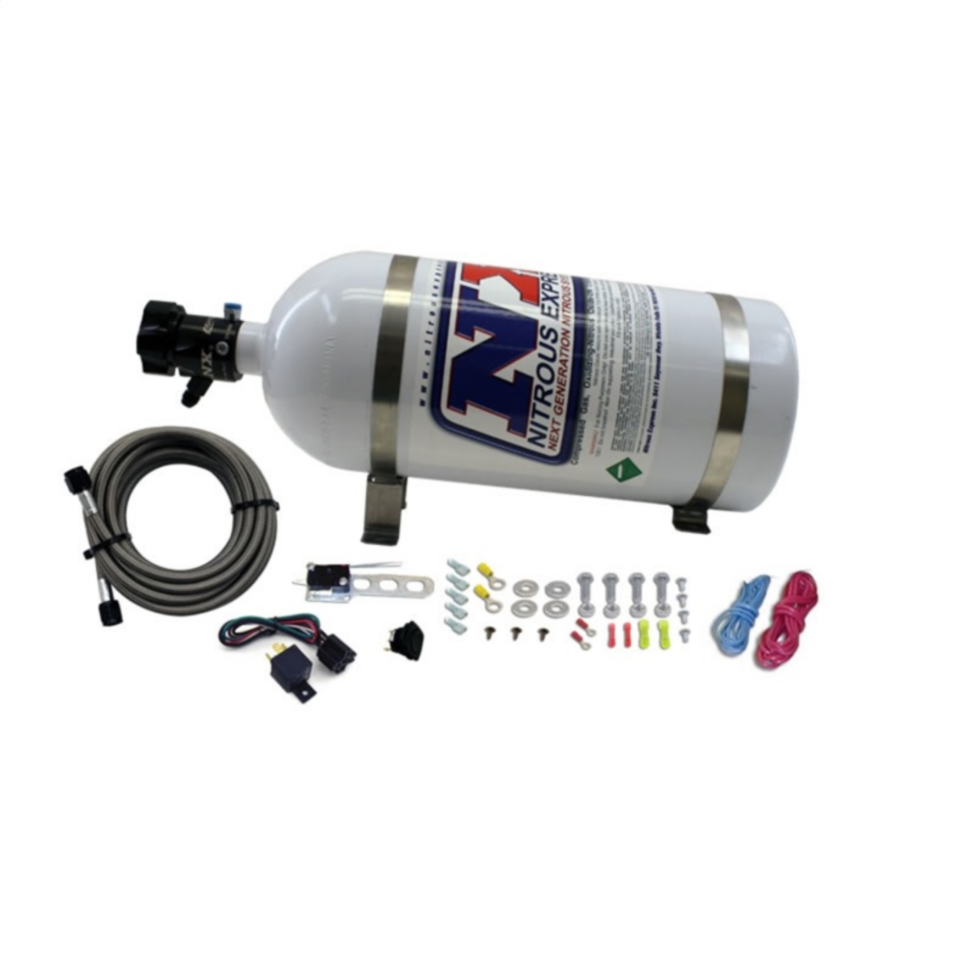 Picture of Nitrous Express 8 Cyl Nozzle System Complete Incl 10lb Bottle Brackets Feedline & Elec