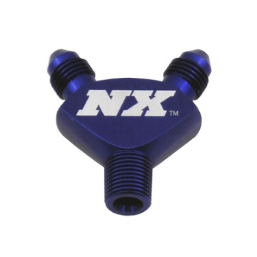 Picture of Nitrous Express 1-8NPT x 3AN x 3AN Billet Pure-Flo Y Fitting - Blue