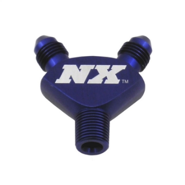 Picture of Nitrous Express 1-8NPT x 3AN x 3AN Billet Pure-Flo Y Fitting - Blue