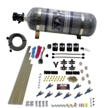 Picture of Nitrous Express 8 Cyl Piranha Direct Port 4 Solenoids Nitrous Kit 200-500HP w-12lb Bottle