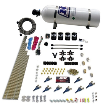 Picture of Nitrous Express 8 Cyl Piranha Direct Port 4 Solenoids Nitrous Kit 200-500HP EFI Jets w-15lb Bottle