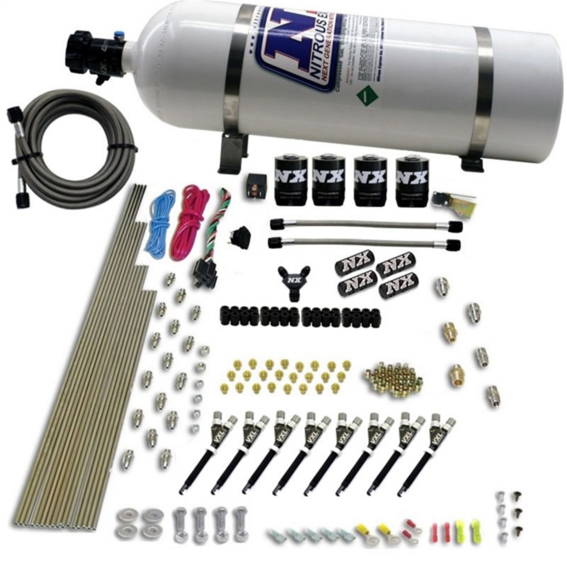 Picture of Nitrous Express 8 Cyl VXL Direct Port 4 Solenoids Nitrous Kit 200-500HP w-15lb Bottle
