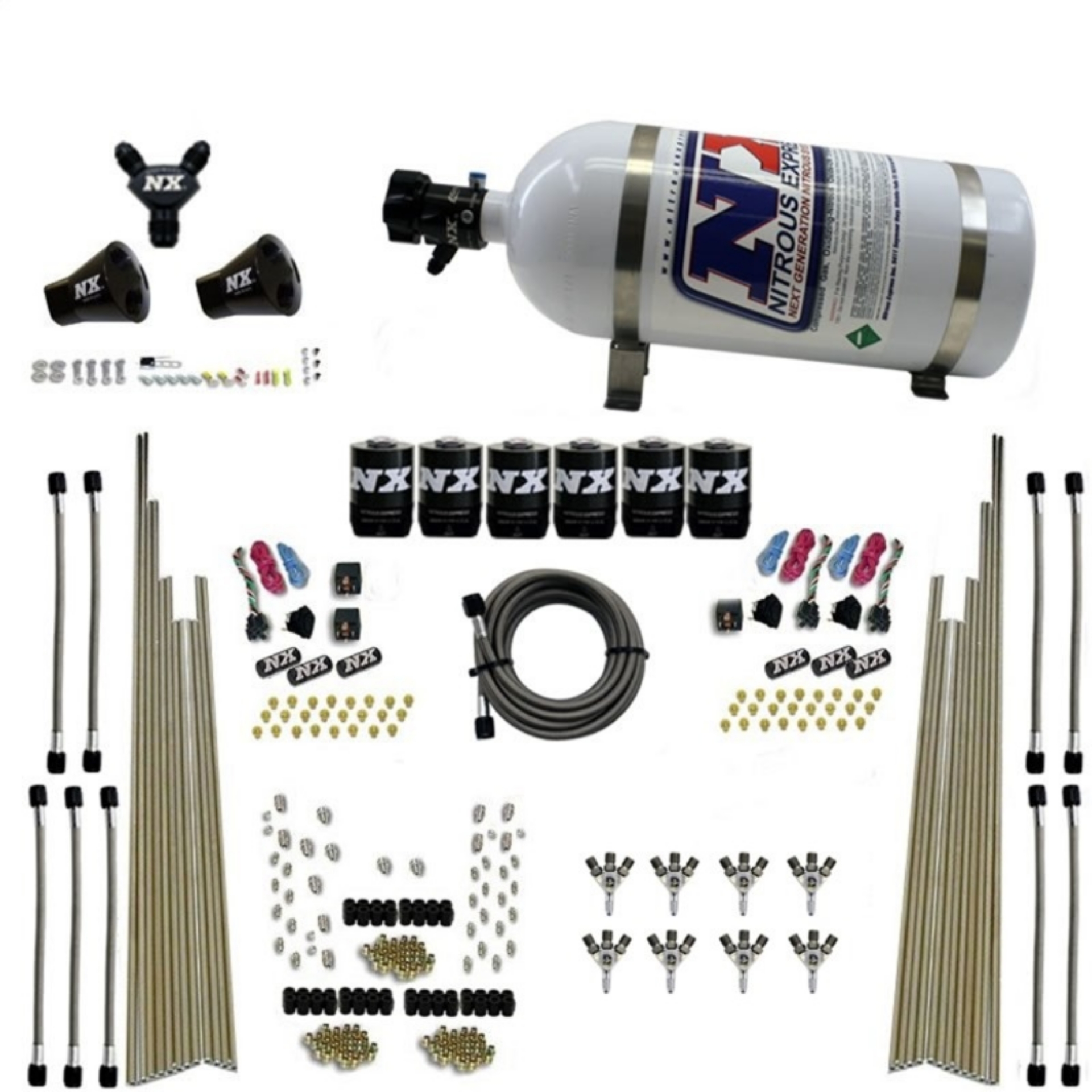 Picture of Nitrous Express 8 Cyl Triple-D Dry Direct Port 3 Stage Dry 6 Solenoids Nitrous Kit w-10lb Bottle
