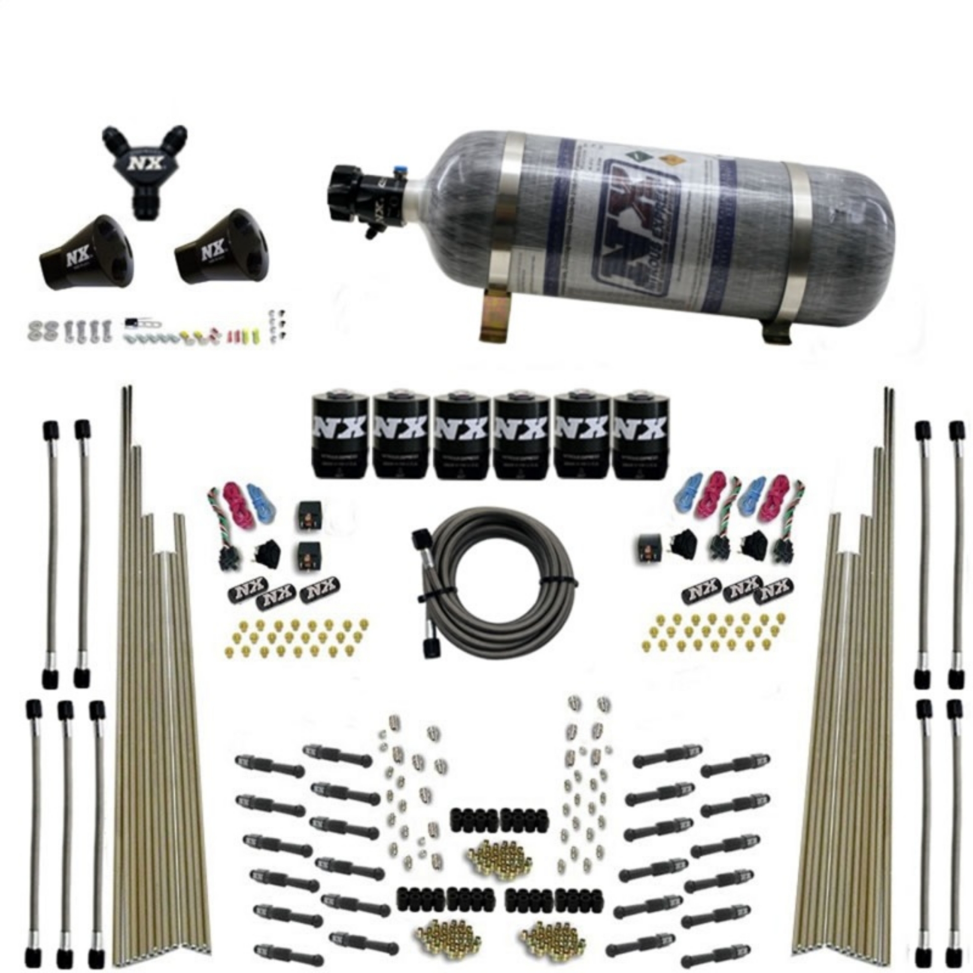 Picture of Nitrous Express 8 Cyl Dry Direct Port Three Stage 6 Solenoids Nitrous Kit 200-600HP w-Comp Bottle