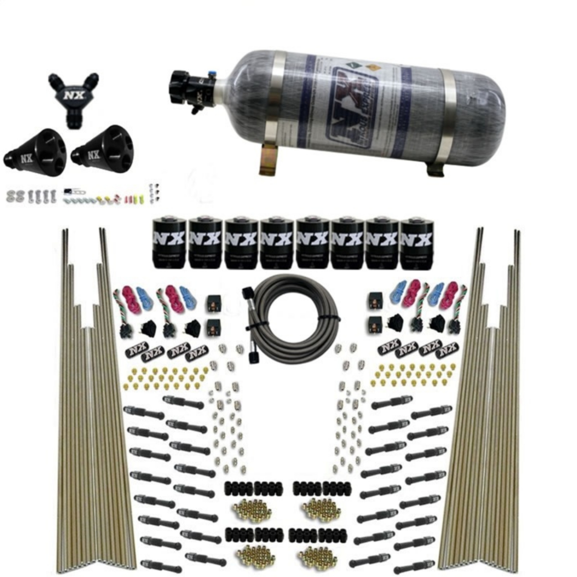 Picture of Nitrous Express 8 Cyl Dry Direct Port Four Stage 8 Solenoids Nitrous Kit 200-600HP w-Comp Bottle