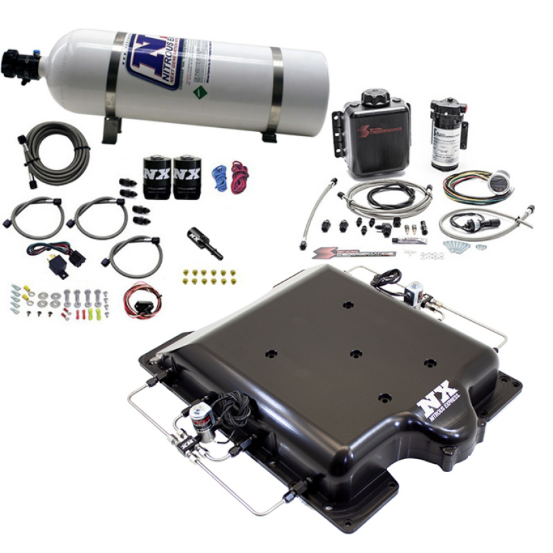 Picture of Nitrous Express Dodge Hellcat Supercharger Lid Nitrous-Water Injection Kit 100-400HP w-15lb Bottle