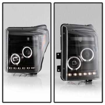 Picture of Spyder Ford Super Duty 11-16 Projector Headlights LED Halo DRL All Black PRO-YD-FS11-HL-BKV2