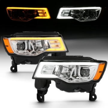 Picture of ANZO 2017-2018 Jeep Grand Cherokee Projector Headlights w- Plank Style Switchback - Chrome w- Amber