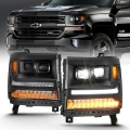 Picture of ANZO 16-18 Chevrolet Silverado 1500 LED Projector Headlights w-Plank Style Switchback Black w- Amber