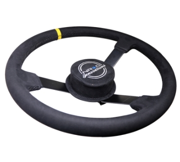 Picture of NRG Reinforced Steering Wheel 380mm Nascar- Alcantara 3 Spoke w- NRG Logo- Removable Crushed Pad