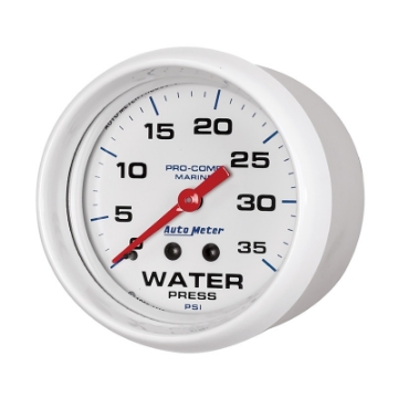 Picture of Autometer AutoGage 2-5-8in- - 35 PSI Mechanical Water Press Gauge - Marine White