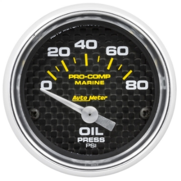 Picture of Autometer Marine Carbon Fiber 2-1-16in 80 PSI Electric Oil Pressure Gauge