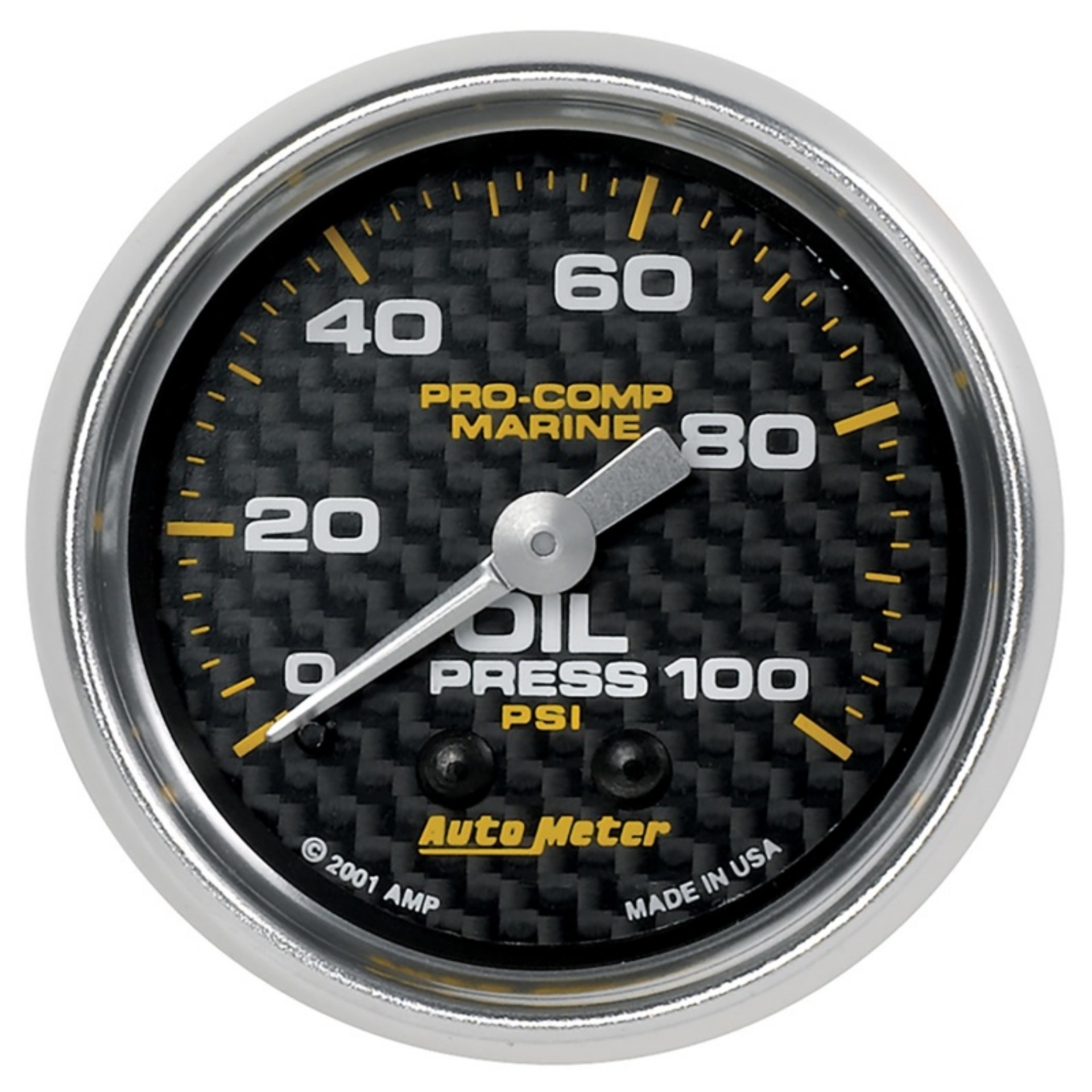 Picture of Autometer Marine Carbon Fiber Ultra-Lite 2-1-16in 100PSI Mechanical Oil Pressure Gauge