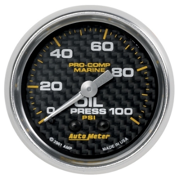 Picture of Autometer Marine Carbon Fiber Ultra-Lite 2-1-16in 100PSI Mechanical Oil Pressure Gauge