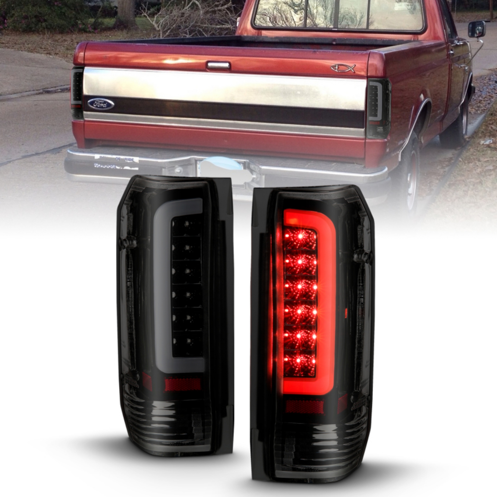 Picture of ANZO 1987-1996 Ford F-150 LED Taillights Black Housing Smoke Lens Pair
