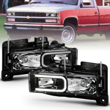 Picture of ANZO 1999-2000 Cadillac Escalade Crystal Headlights Light Bar Black Housing Pair