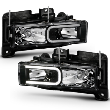 Picture of ANZO 1999-2000 Cadillac Escalade Crystal Headlights Light Bar Black Housing Pair
