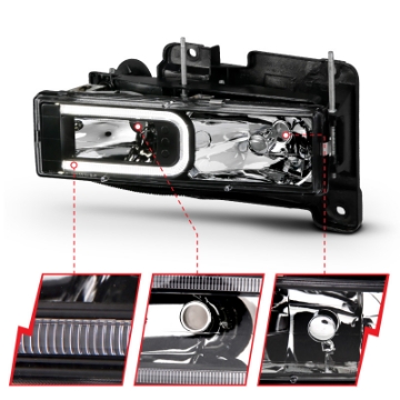 Picture of ANZO 1999-2000 Cadillac Escalade Crystal Headlights Light Bar Black Housing Pair