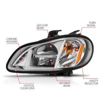 Picture of ANZO 2002-2014 Freightliner M2 LED Crystal Headlights Chrome Housing w- Clear Lens Pair
