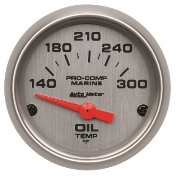 Picture of Autometer Marine Silver Ultra-Lite 2-1-16in Electric Oil Temperature Gauge 140-300 Deg F