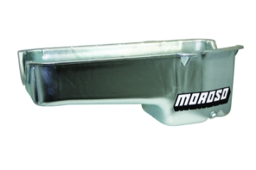 Picture of Moroso Pre-80 Chevrolet Small Block w-Driver Side Dipstick Wet Sump 5qt 7-5in Steel Oil Pan - Blk