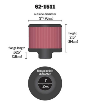 Picture of K&N 1in Flange ID x 3in OD x 2-5in Height Clamp On Crankcase Vent Filter