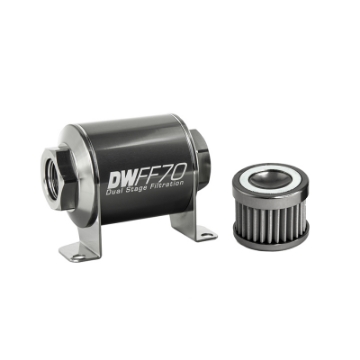 Picture of DeatschWerks Stainless Steel 8AN 40 Micron Universal Inline Fuel Filter Housing Kit 70mm