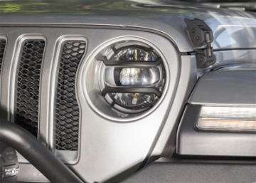 Picture of Rugged Ridge 18-20 Jeep Wrangler JL - 2020 Jeep Gladiator JT Black Elite Headlight Guards Black