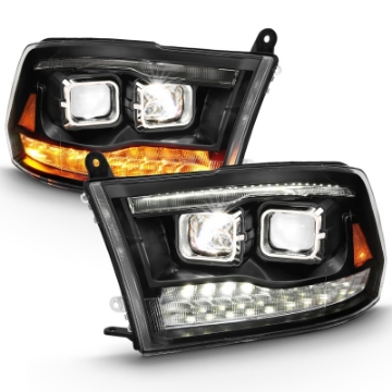Picture of ANZO 2009-2018 Dodge Ram 1500 Led Projector Plank Style Switchback H-L Halo Black Amber OE Style