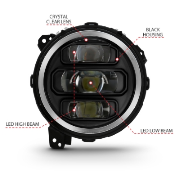 Picture of ANZO 2018-2019 Jeep Wrangler Full Led Projector Headlights Black