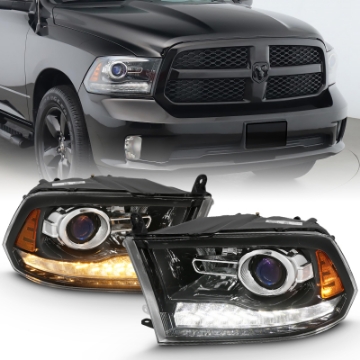 Picture of ANZO 2009-2018 Dodge Ram 1500 Projector Plank Style Switchback H-L Halo Black Amber OE Style