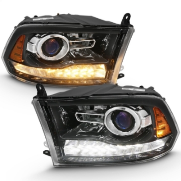Picture of ANZO 2009-2018 Dodge Ram 1500 Projector Plank Style Switchback H-L Halo Black Amber OE Style