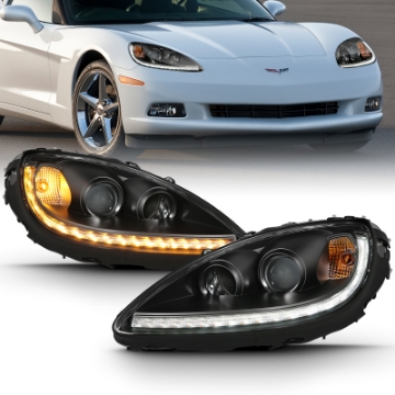 Picture of ANZO 2005-2013 Chevy Corvette Projector Plank Style Switchback H-L- Black Amber