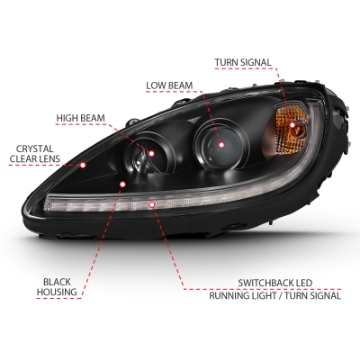 Picture of ANZO 2005-2013 Chevy Corvette Projector Plank Style Switchback H-L- Black Amber