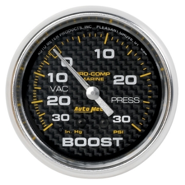 Picture of Autometer Marine Carbon Fiber Gauge 2-5-8in Mechanical Vacuum-Boost Gauge 30INHG-30PSI