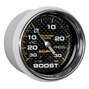 Picture of Autometer Marine Carbon Fiber Gauge 2-5-8in Mechanical Vacuum-Boost Gauge 30INHG-30PSI