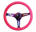 Picture of NRG Classic Wood Grain Steering Wheel 350mm Neon Pink Painted Grip w-Neochrome 3-Spoke Center