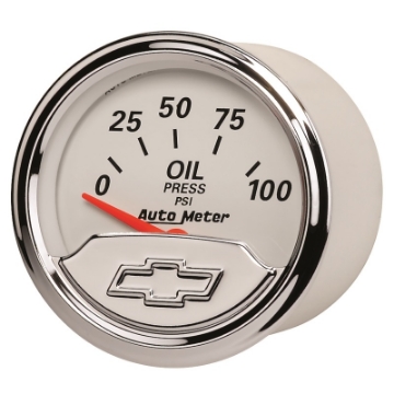 Picture of Autometer Chevy Vintage Bowtie 2-1-16in 0-100PSI Electronic Oil Pressure Gauge