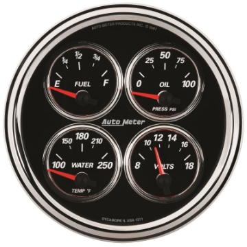 Picture of Autometer Designer Black II 100PSI-100-250 Deg F-8-18 Volt Oil Press-Water Temp-Volt-Fuel Quad Gauge