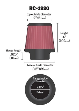 Picture of K&N Universal Clamp-On Air Filter 2-1-8in Flange 3-1-2in Base 2in Top 4in Height