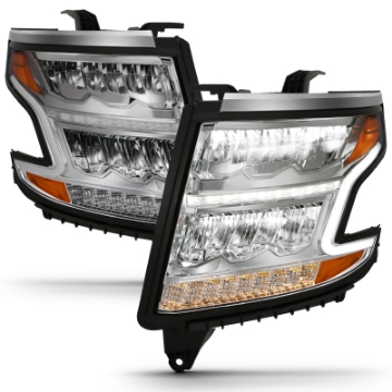 Picture of ANZO 15-20 Chevy Tahoe-Suburban LED Light Bar Style Headlights w-Sequential Chrome w-Amber