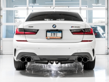 Picture of AWE Tuning 2019+ BMW M340i G20 Non-Resonated Touring Edition Exhaust - Quad Chrome Silver Tips