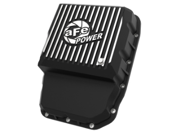 Picture of aFe Transmission Pan Black w- Machined Fins 13-19 Dodge Diesel Trucks L6-6-7L td