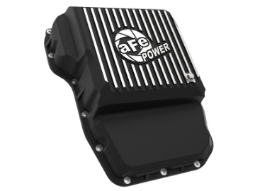 Picture of aFe Transmission Pan Black w- Machined Fins 13-19 Dodge Diesel Trucks L6-6-7L td