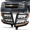Picture of ANZO 15-20 Chevy Tahoe-Suburban LED Light Bar Style Headlights Black w-Sequential w-DRL w-Amber