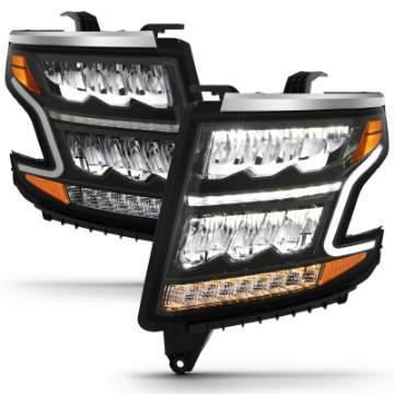 Picture of ANZO 15-20 Chevy Tahoe-Suburban LED Light Bar Style Headlights Black w-Sequential w-DRL w-Amber